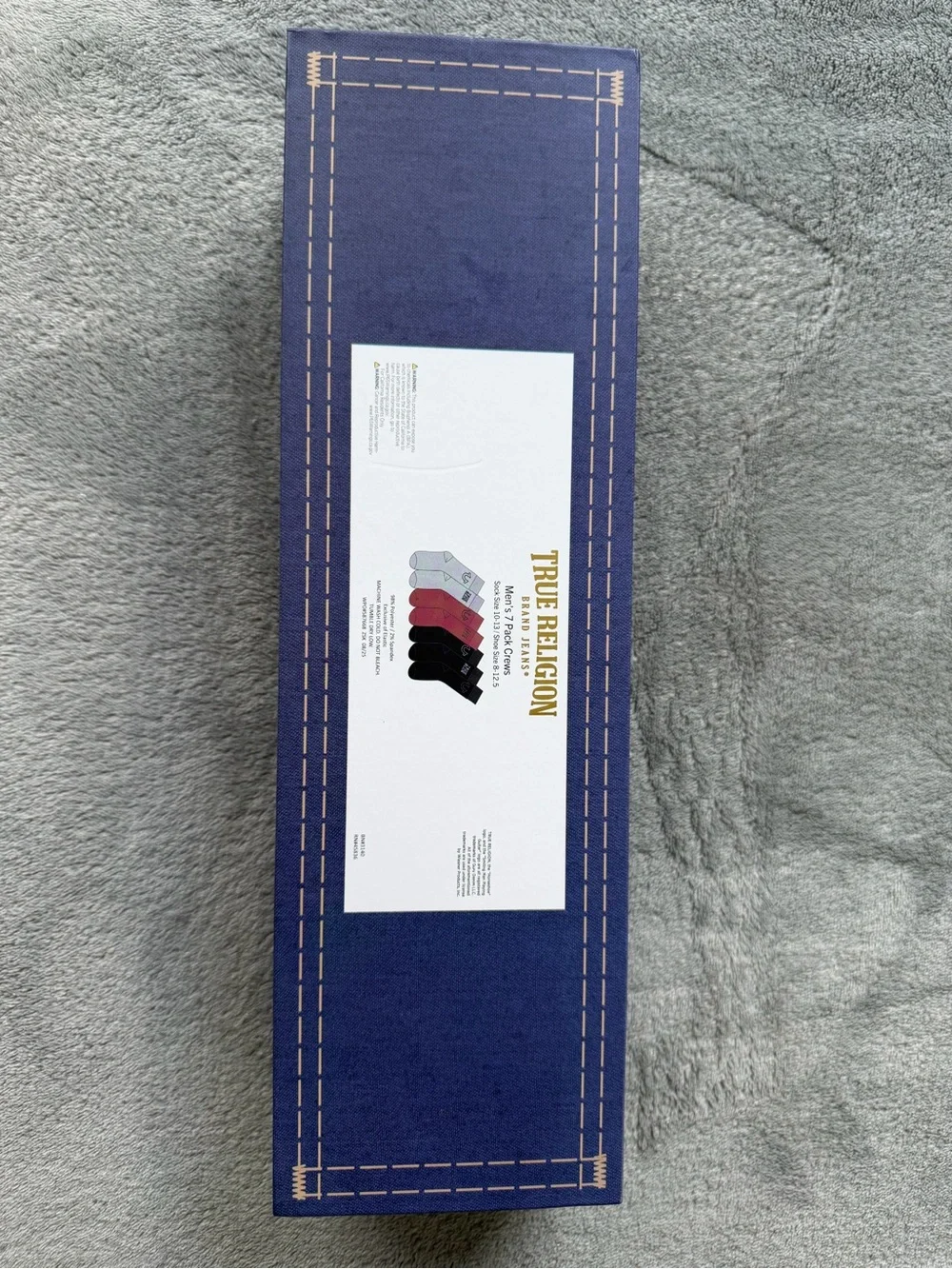 True Religion Men's 5-Pack Crew Socks Gift Box - Navy with Gold Logo